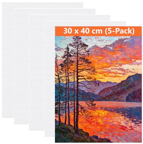 Set 5 Tele da Pittura 30×40 cm – Tela Bianca 280g in Cotone per Acrilico, Olio e Acquerello – Tele da Dipingere per Artisti, Studenti e Principianti