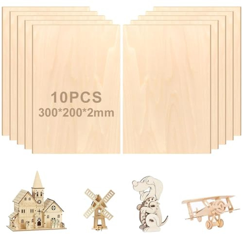 10 Stück Balsaholz, 300 * 200 * 2mm Sperrholzplattenz, Sperrholz Holzplatten zum Basteln Bastelholz für Laserprojekte, DIY Modell, Kunst und Handwerk, Gemälde