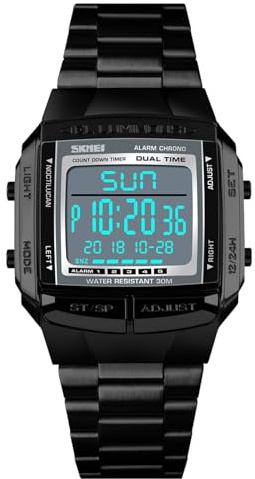 Brrnoo Men Analog Digital Watch, Fashion Casual Sports Armbanduhr, 2 Mal 5 Alarm, 3ATM Wasserdichtes Edelstahlgurt, Hintergrundbeleuchtung Multifunktionale Uhren, für Geschäftsleute, (Black)