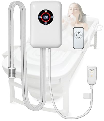 Weyot Hot Tub Water Heater, Portable Small Pool Warmer Built-in Thermostat, Bathtub Heater with Multiple Safety Features & Remote Control, for Bathtub, Small Pools, BucketsWhite,22x14.8x7.5cm