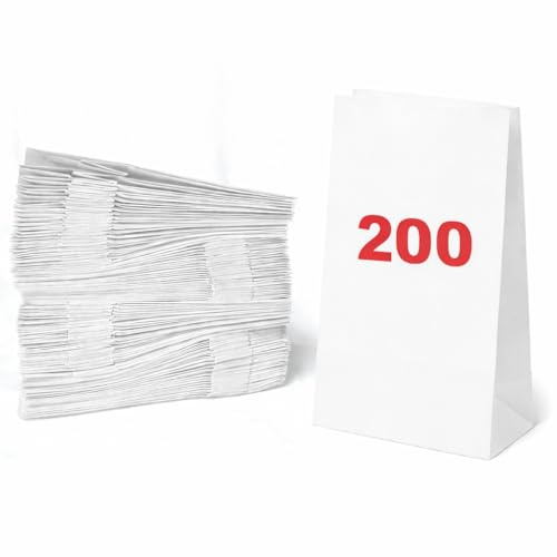 VEZODEK 200 Stück Weiß Papiertüten Klein Mini 16x9x5cm, Es Kann wie Verwendet werden Popcorn Tüten, Kraftpapier, Geschenktüten Kindergeburtstag, Butterbrottüten, Brottüten, Süßigkeiten,Partytüten