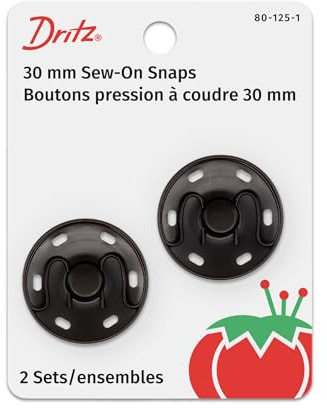 Dritz 80-125-1 Sew-On Snaps, Black, 30mm 2-Count