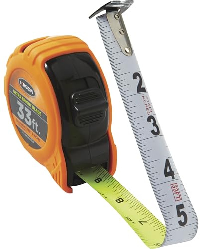 Keson PG181033UB Kurzes Maßband mit nylonbeschichteter ultraheller Stahlklinge (Skala: 1/10, 1/100 & ft., 1/8), 2,5 cm x 100 m