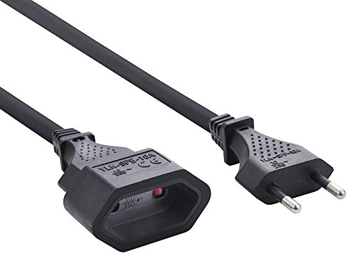 Electraline 900010CBB - Cable alargador con Toma y Enchufe Europea (2 x 1 mm², 10 A) Color Negro