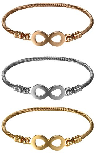 JewelryWe Damen Armreif Edelstahl Armband Herz Wellen Infinity Unendlichkeit Zeichen Kreuz Kreis Armspange Offen Manschettenarmband Geschenk für Frau Freundin Mutter