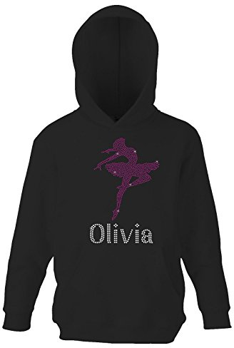 Varsany Sweat à capuche personnalisé pour fille - Justaucorps de danse - Vêtements pour enfants - Anniversaire pour enfants, Noir - Rose vif, 7-8 ans