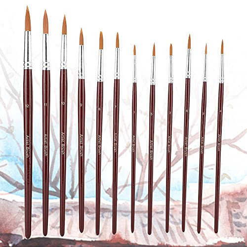 12 pinceles de pintura, material de dibujo y pintura, pinceles de diferentes tamaños de cabello, de nailon, cepillo de pintura para el aceite de acuarela acrílico dibujo arte(redondo)