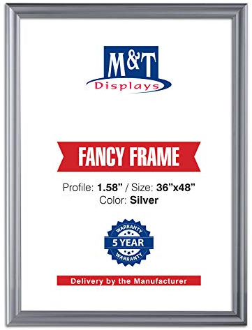 M&T Displays Silver 36x48 Picture Frame Made of 1.58 inches Aluminum Profile Front Loading Wall Mounting Fancy Snap Frame Display for Poster or Document with Mitred Corner