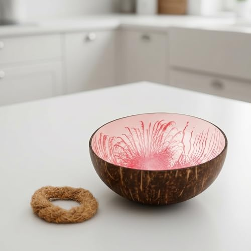 cocovibes Kokosnuss-Schale 13cm Rosa-Weiß – Schlüsselschale Deko | Handgemachte Holzschale aus echter Kokosnuss – Schlüsselschale, Deko- & Schmuckschale für Flur & Sideboard, nachhaltig