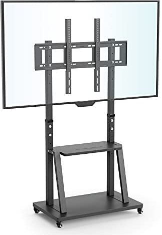 UNHO TV Ständer mit Rollen, TV Standfuss Universal Mobil Wagen, Höhenverstellbar Extra Stabil Fernsehständer Halterung Fernsehtisch mit AV-Ablagen für 32–100,VESA 800x600mm,bis Max 80kg