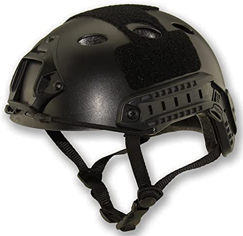 QHIU Casco tattico PJ tipo leggero protettivo veloce casco per Airsoft Paintball CS gioco sport all'aperto con occhiali (BK-2)
