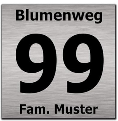 Hausnummernschild Hausnummer Straßenname in Edelstahl Design Look opt. mit Abstandhalter 15 x 15 cm