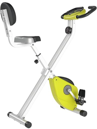 HOMCOM Cyclette Pieghevole da Fitness in Acciaio, Cyclette Magnetica Pieghevole da Casa con Altezza Regolabile, Resistenza Magnetica a 8 Livelli, Schermo LCD, 43x97x109cm, Giallo