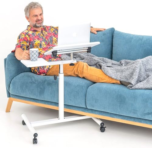 Tatkraft Bianca – Laptoptisch Höhenverstellbarer, mit Rollen, mit Mausablage, Mobil & Ergonomisch für Sofa, Bett, Sessel, MDF-Holz, Stahl, Weiß