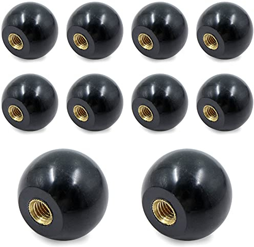 Kulspaksknopp kulknopp boll lever knopp – 10 stycken svarta bakelit bollhandtag runt kula bakelit-spaksknapp med inbyggd kopparskruvmutter M6 x 25 verktygsmaskinbyte