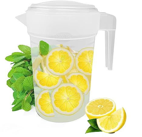 2L Plastic Jug, Juice Pitcher with Lid and Handle for Liquids | Round, BBA Free Material