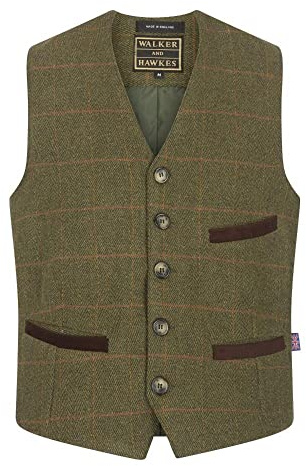 Walker & Hawkes - Alcott - Veston de Costume en Tweed - pour Homme - Protection au téflon - Formel - Sauge foncé - 4XL