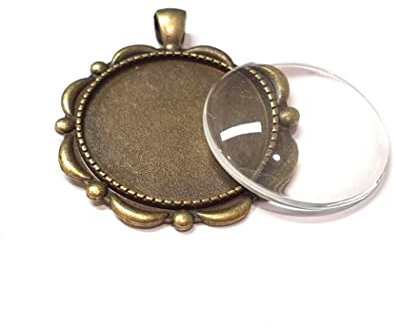 8 piezas 4 piezas engarces joyas encanto bisel vacío medallones metal colgante 30 mm redondo 4 piezas cristal transparente cabujón marco, 41mm x 36mm und 30mm Cabachon, Latón, sin gema