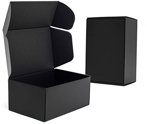 TTimirog 25 x 15 x 10 cm svarta fraktlådor 25-pack – korrugerad kartong brevlåda för småföretag, fliklåsning litteratur brevförpackningsmaterial för förpackning matsmältningsstorlek bokgåvor hantverk