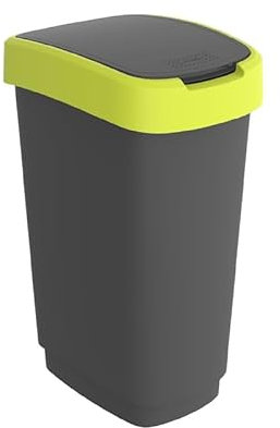 Rotho Twist Mülleimer 50l mit Deckel, Kunststoff (PP recycelt) , schwarz/gelb, 50l (40.1 x 29.8 x 60.2 cm)