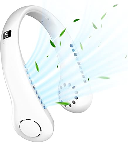 Ventilateur de Cou - Ventilateur Portable Sans Pales - USB Rechargeable Mini Ventilateur Cou à Suspendre - 1200 MAh 5 Vitesses Ventilateur Mains Libres pour Randonnée, Sports , Voyages, Maison (Blanc)