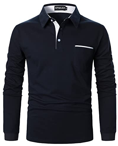APAELEA Poloshirt Herren Langarm Streifen T-Shirt Baumwolle Casual Polohemd für Männer