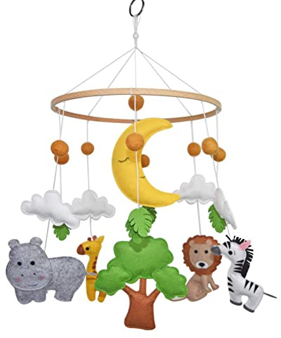 EXQULEG Tier Mobile Baby Windspiele mit Filzbällen Kinderzimmer Hängende Bettglocke für Babybett Jungen und Mädchen (A)