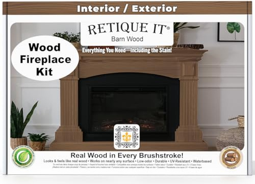 Retique It Wood'n Stain - Real Wood Gel Stain Kit, 2. Fireplace, Vintage Blue, Water-Based, High Coverage, Natural Wood Finish, Interior/Exterior/Crafts