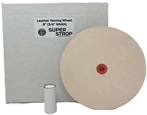 Pro Sharpening Supply 8 in Leather Honing Stropping Wheel, Medium Grit, Fits 1/2, 5/8 and 3/4 Arbors, Compatible with Bench Grinder