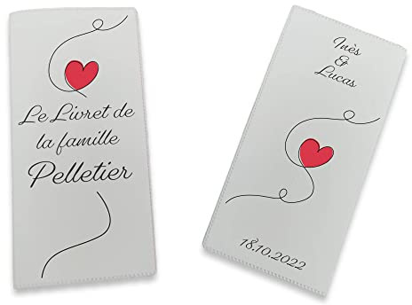 Livret de Famille personnalisé, idée cadeau personnalisable, cadeau mariage original, Protège Livret de Famille Blanc Coeur - CL0065b
