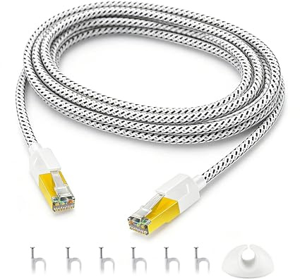 HuLuWa Latiguillo de Red Cat7 3m, Cable RJ45 10Gbps Alta Velocidad, Conectores Chapados en Oro, Funda Trenzada Duradera – Para Router, Switch, Ordenador de Oficina y Consolas