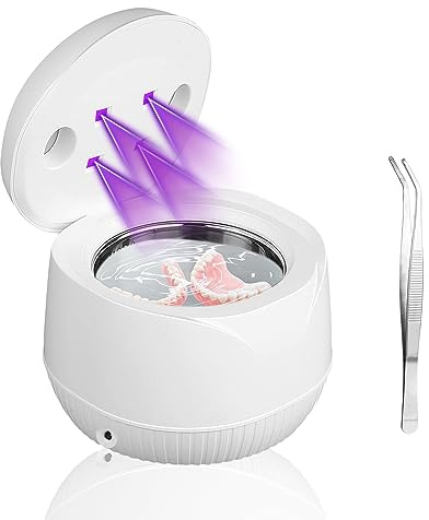 Pulitore ad ultrasuoni per protesi dentarie con luce UV, modalità di pulizia pulsata in 5/10 minuti, pulitore ad ultrasuoni per trattenere, protesi dentarie, gioielli, allineatori
