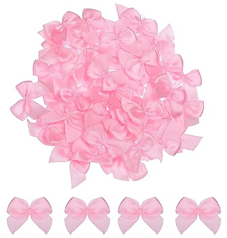 sourcing map 100 Stück Mini Satinband Schleifen 2,5cm Stoff Satinschleife Blume Bögen Ribbon Mini Band Bowtie für Handwerk Basteln Nähen Harre Hochzeit Geburtstag Party Rosa