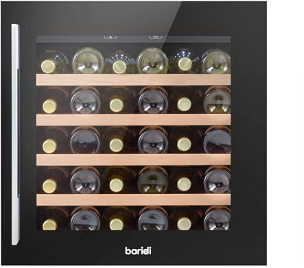 Dellonda Baridi 60cm Built-In 36 Bottle Wine Cooler with Beech Wood Shelves and Internal LED Light, Black - DH206
