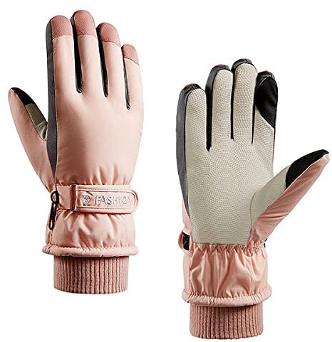 A-QMZL Gants de Ski Femmes Thermiques Antidérapant Gants à écran Tactile Coupe-Vent Hiver épaissie Protection Contre Le Froid pour Ski Cyclisme Randonnée Neige Sports (Rose)