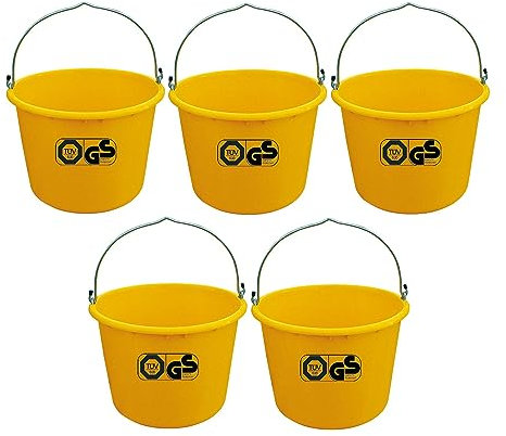 Baueimer TÜV 20 Liter gelb kranbar VPE 5 STK. Schutteimer robust mit Stahlrohrgestell & Kranöse
