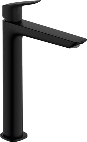 hansgrohe Logis - Tvättställsblandare med lyftventil, Vattenkran badrum med utloppshöjd 232 mm, Badrumskran vattenbesparande (EcoSmart), matt svart, 71257670