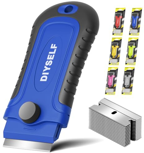 DIYSELF 1 Pack Razor Blade Scraper, Glass Scraper with Extra 15 Blades, Professional Razor Scraper for Glass Stove Top, Window, Cooktop Cleaning, Precision Scraper Tool for Kitchen