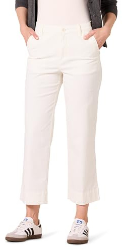 Amazon Essentials Pantaloni Chino a Gamba Larga Vita Alta vestibilità Regolare Lunghezza alla Caviglia Donna, Bianco Guscio D'uovo, 42-44