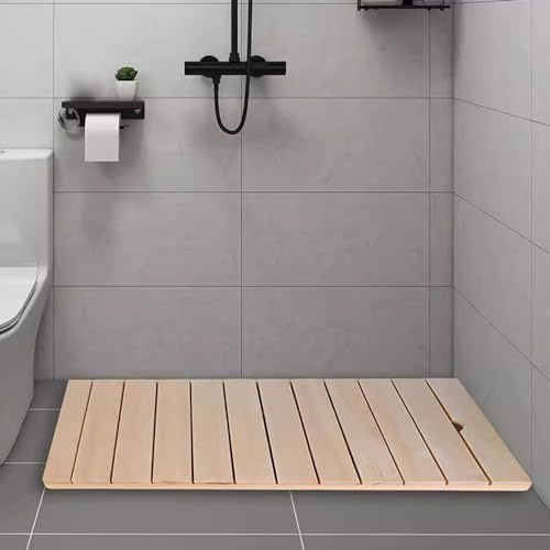 Tappetino da Bagno in Bambù Resistente,Tappetino da Bagno in Legno Naturale Impermeabile,Pedana Doccia Vernice,Tappetino e Zerbino,Facile da Pulire e Trasportare,per Spa,Sauna (80x50cm/31x20in)