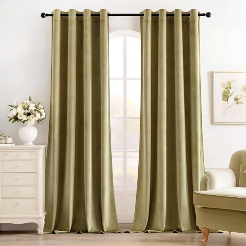 MIULEE Vorhang Samt Grasgrün mit Ösen, Super Weich Samtvorhang für Deko Schlafzimmer Wohnzimmer, 2 Stück Samt Gardinen Blickdicht Verdunkelung Jedes 140x245 cm, Dicker Thermovorhang Winter