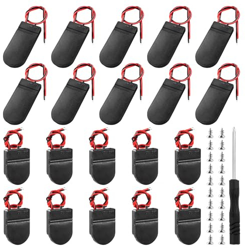 KUOQIY 20 Stücke 1 x 3V + 2 x 3V Knopfzelle Batterie Halter, CR2032 Knopfzellen-Batteriehalter Sockel Box Clip Gehäuse mit An-/Ausschalter Kabel, mit Schraubendreher und Schrauben, Schwarz