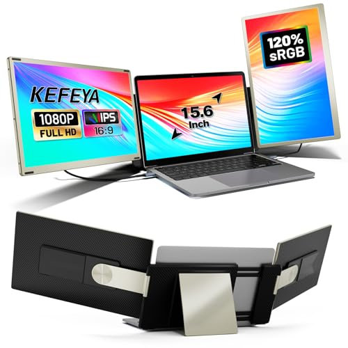 KEFEYA 15.6 Triple Portable Laptop Monitor Erweiterung für Alle Laptops, 120% sRGB FHD 1080P Ultra-Slim Laptop Bildschirm Erweiterung Type-C USB HDMI Plug und Play für Mac, Windows, Chrome, Android