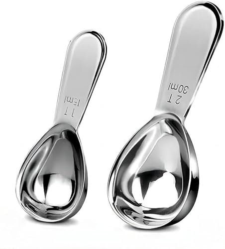 CLVEDU 2Pcs Stainless Steel Coffee Scoop, Durable Coffee Spoon Set 1 Tablespoon & 2 Tablespoon, Measuring Spoon Set for Ground Coffee