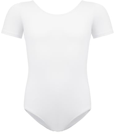 BALAYSIER Body Danza Classica Donna e Bambina Leotard a Maniche Corte in Cotone per Ginnastica Artistica e Balletto(Bianco,130)