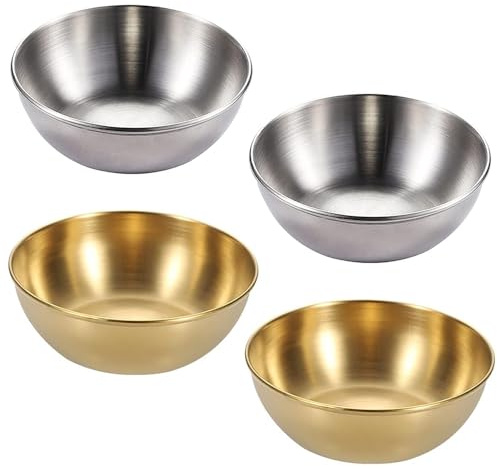 Qanye 4-teilige Edelstahl Mini Dipschalen, Kleine Servierschalen, Saucenschälchen, Snackschalen, Benutzt als Dipschale (Silber/Gold)