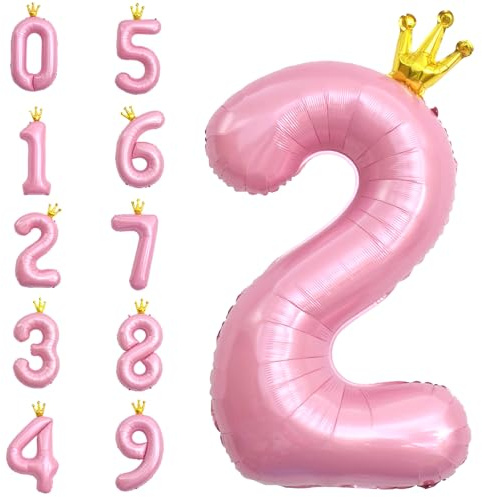 POPOYU Zahlen Luftballon Folienballon 2 Groß,40'' XXL Rosa Zahlenballon 2. Geburtstag,Helium Ballons Zahlen Stehender Ballon für 2 Jahre Jungen Mädchen Geburtstags Hochzeit Jubiläum Party Deko