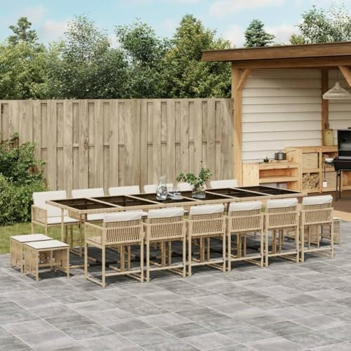 Somanki 17-TLG. Garten-Essgruppe mit Kissen Beige Poly Rattan, Esstisch Mit Stühlen Set, Gartenmöbel Sitzgruppe, Balkon Möbel, Gartenlounge Set, Terrassenmöbel, Balkonmöbel Set - 3211546