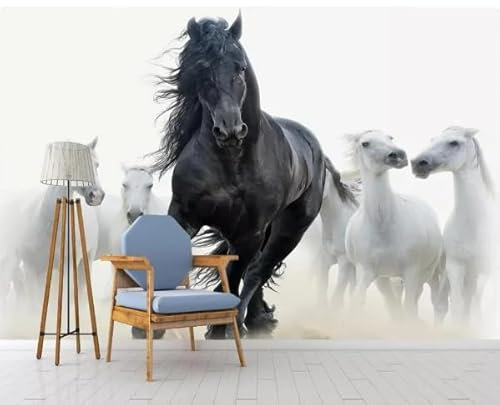 vsdhlsidgl Tapete Schwarz-Weiß-Pferd Wand Wohnzimmer Dekoration Tapete Wandbild, 3D, 400x280cm