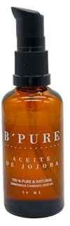 Aceite de Jojoba Orgánico Puro B’PURE 50 ml | Prensado en Frío, Vegano y No Comedogénico | Hidratante Natural para Rostro, Cabello, Piel y Uñas | Equilibra, Suaviza y Regenera sin Engrasar